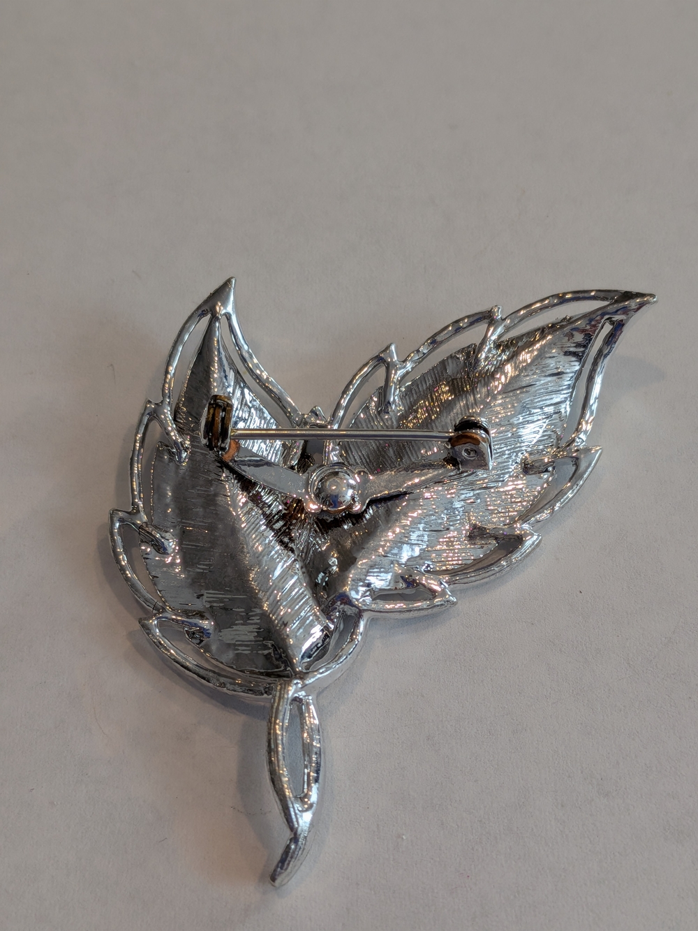 Vintage Silver Leaf Brooch Pin - Double Feather Design - Picture 2 of 2